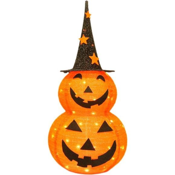 Halloween Collapsible Pumpkin Decorations, 3ft Light Up Pumpkin
